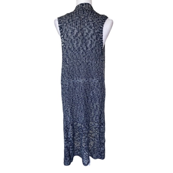 Moral‎ Fiber Cardigan Small Open Front Duster Blue Cream Crochet Lightweight - Picture 5 of 15